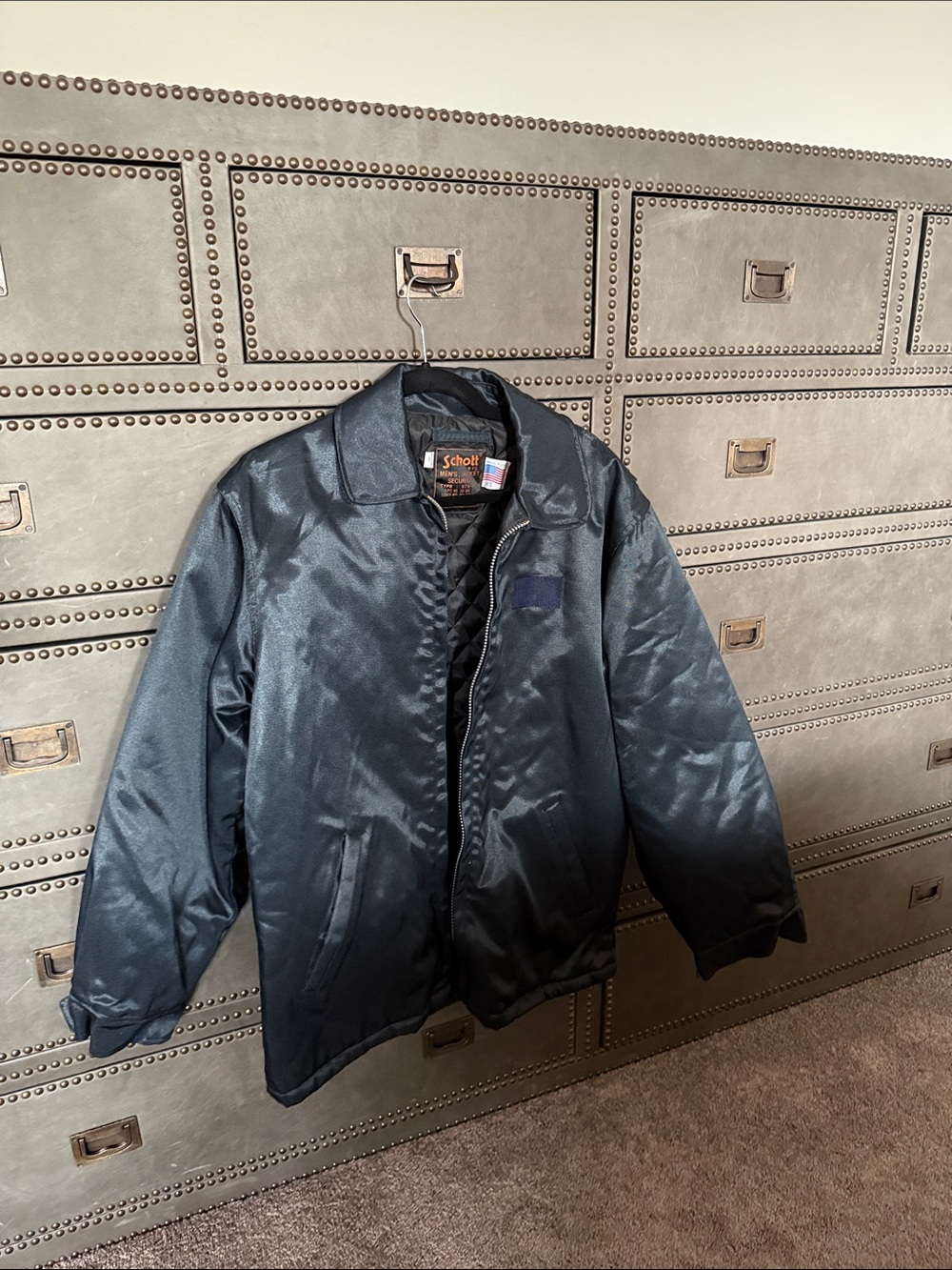 Schott NYC Navy Quilted Bomber Jacket